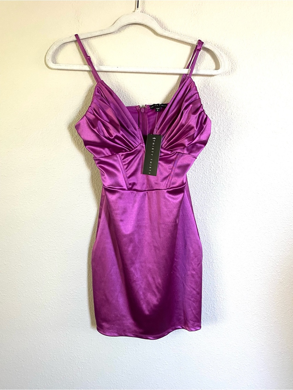 NWT Sexy Orchid Purple Satin Spaghetti-Strap Mini Dress